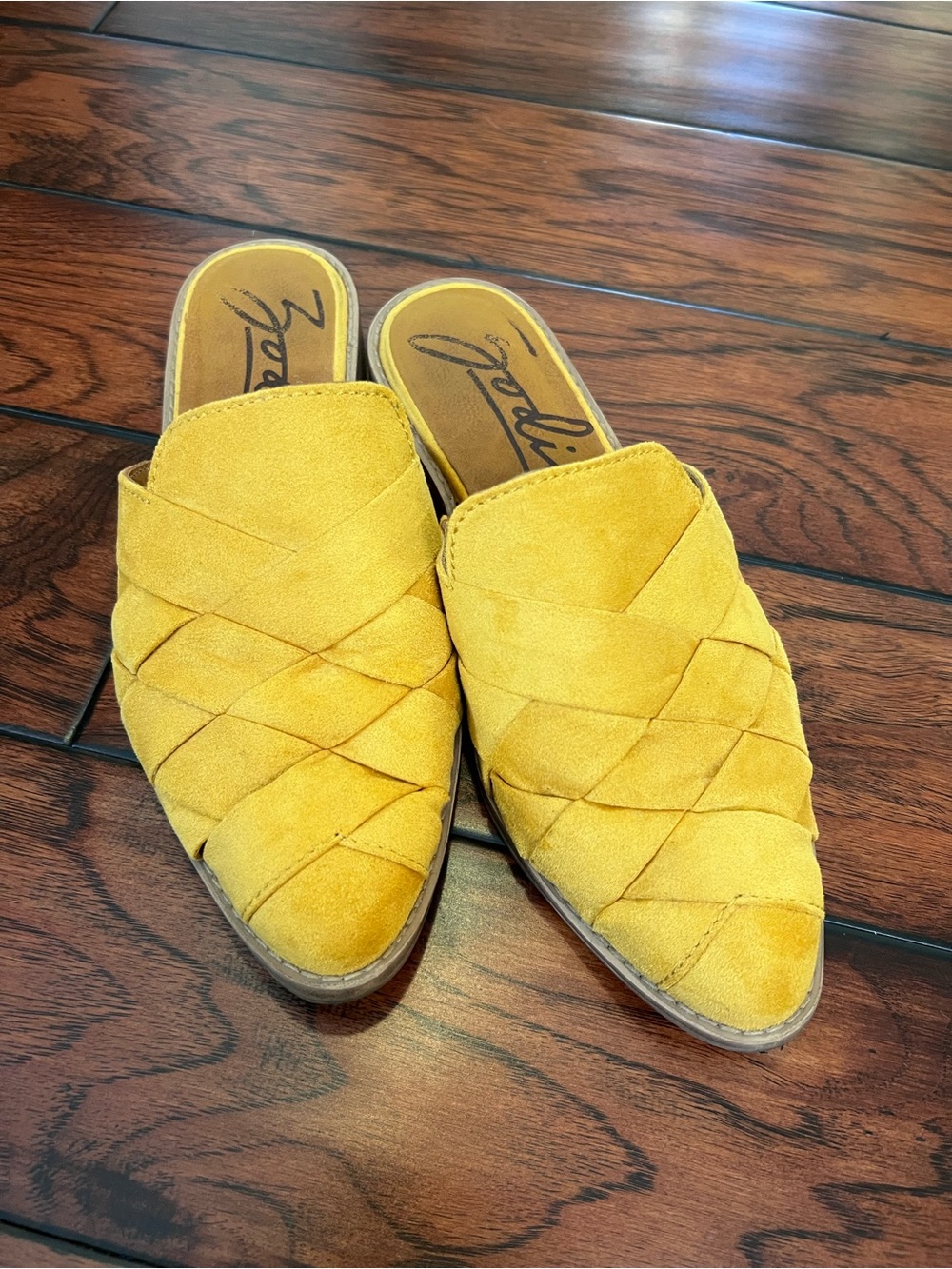 Zodiac Yellow Woven Suede Slide Mules